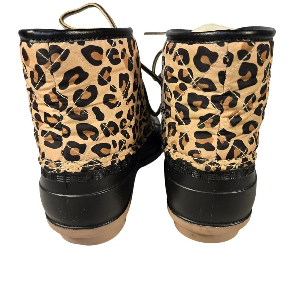 Magellan‎ Outdoors Womens Leopard Print Duck Boots Black Tan Lace Up 167828 Sz 8